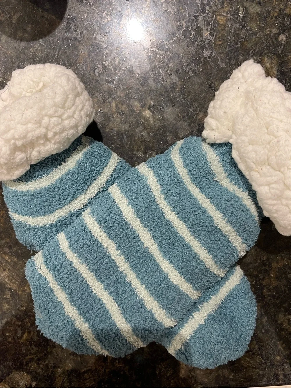 Muk Luks Blue and White Striped Sherpa Cuff Cozy Socks